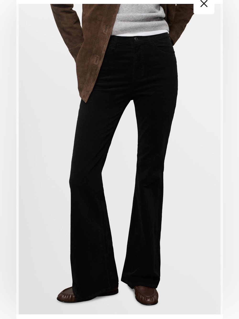MNG Mango Women's Black Velvet Velour Mid Rise Flare Leg Trousers Pants Size 1